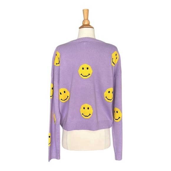 GREY LAB Smiley Face Pullover Sweater Novelty Retro 70s Lavender Size XL - Picture 9 of 16
